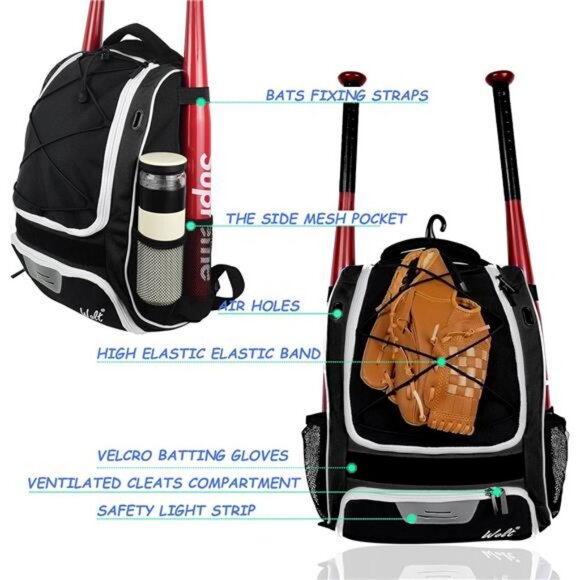 Youth Baseball Bag for Baseball & Softball Equipment & Gear, Bat & Glove Holder - Picture 4 of 7